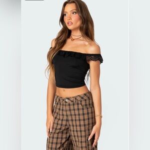 Edikted lace ruffle off shoulder top